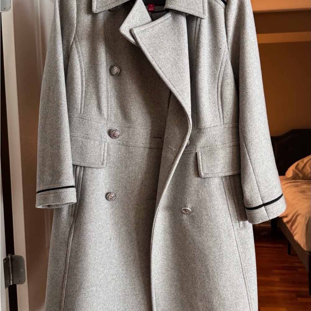 Vince Camuto Light Gray Trench Coat with Black Accents